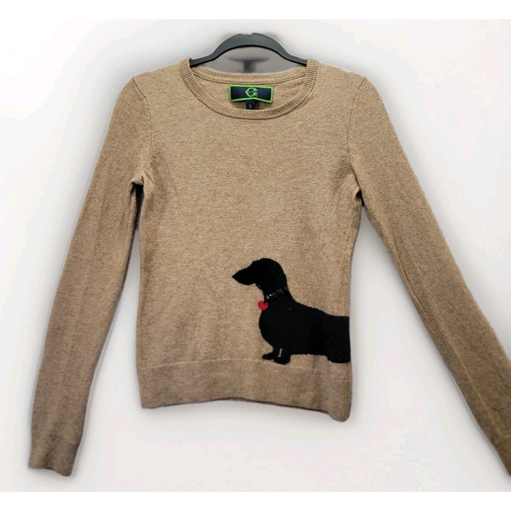 C. Wonder Beige Crewneck Sweater with Black Dachshund and Red Heart